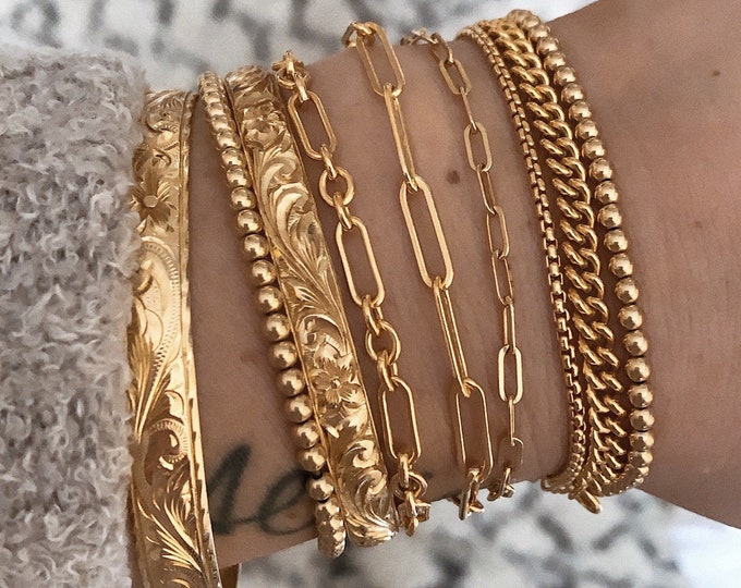 Gold Chain Bracelet, Gold Filled Bracelets, Stacking Bracelets, Figaro