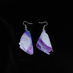 Purple and Silver handmade alcohol ink earrings, alcohol ink painting, asymmetrical earrings