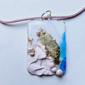 Gold and Pearl Rectangle Pendant Necklace