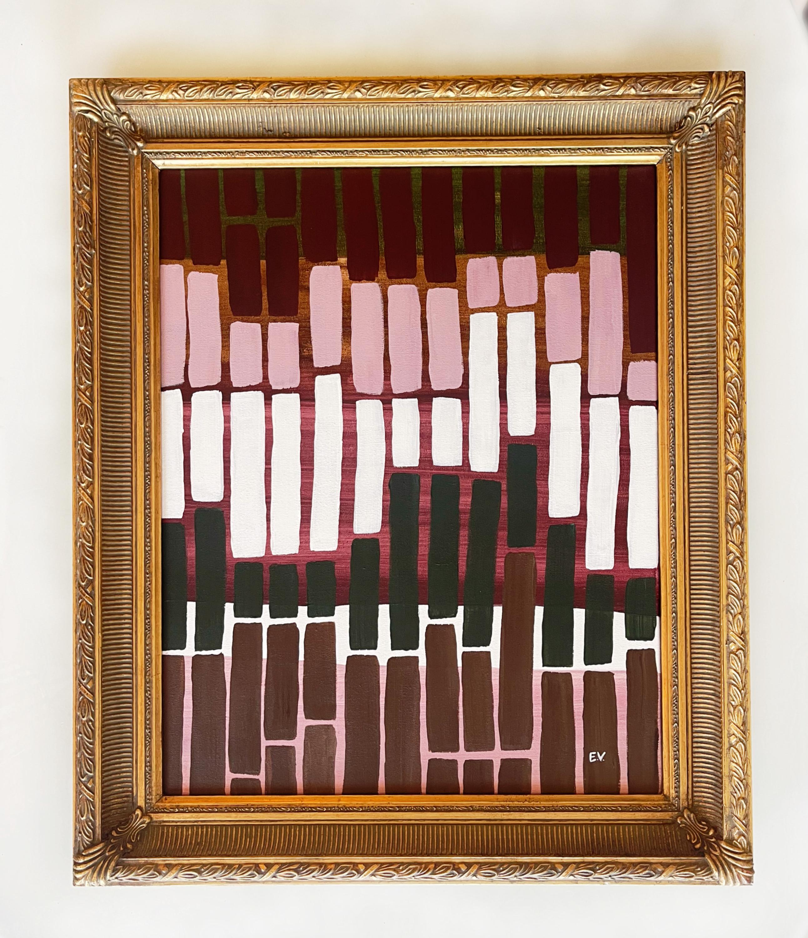 Large Gold Ornate Vintage Framed Geometric Contrasting Original Art / Gallery Wall Art / Modern Art / Orignal Painting / Color Contrast Art