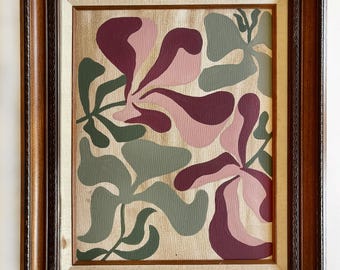 Floral Art - Vintage Wood Frame / Floral Artwork / Vintage Frame / Framed Painting / Original Painting / Pink & Green Floral Original Art