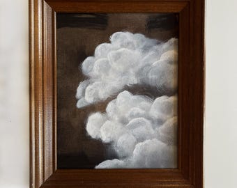 Cloud Painting in Walnut Wood Frame / Gallery Wall Art / Moody Dark Abstract Sky / Framed Art Painting / Original Painting / Abstract Cloud