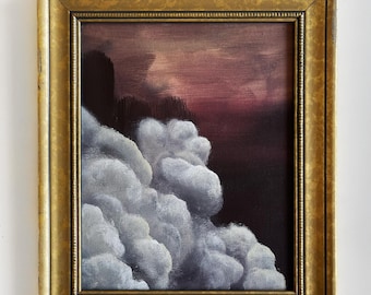 Cloud Painting in Vintage Gold Frame / Gallery Wall Art / Moody Dark Abstract Sky / Framed Art Painting / Original Painting