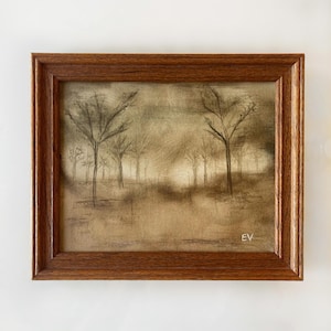 Moody Landscape Abstract Painting / Vintage Wooden Frame / Gallery Art / Landscape Art  / Wall Art Acrylic Painting / Original Art