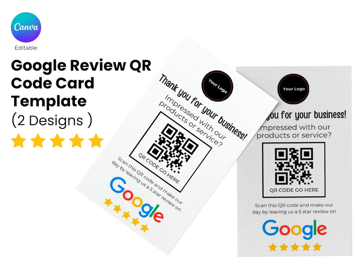 Google Review Card Template | Google Review QR Code Cards | Editable ...