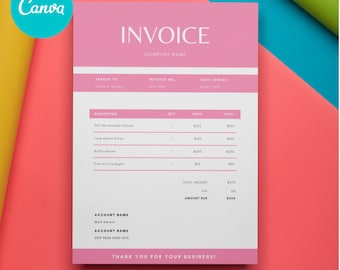 Minimalist Pink Invoice Template | Editable Canva Digital Download for Small Business & Freelance Billing | Modern Minimal Style