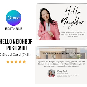 Hello Neighbor Postcard, Farming Postcard, Real Estate Mailers, Real Estate Postcard, Canva Template, Realtor Postcard