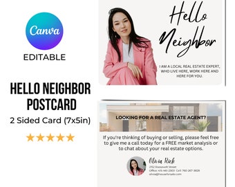 Hello Neighbor Real Estate Postcard, Realtor Marketing (Canva Template)