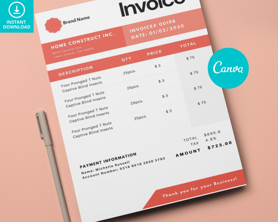 INVOICE TEMPLATE Canva Invoice Template Minimal Business Etsy INVOICE TEMPLATE Canva Invoice Template Minimal Business Etsy