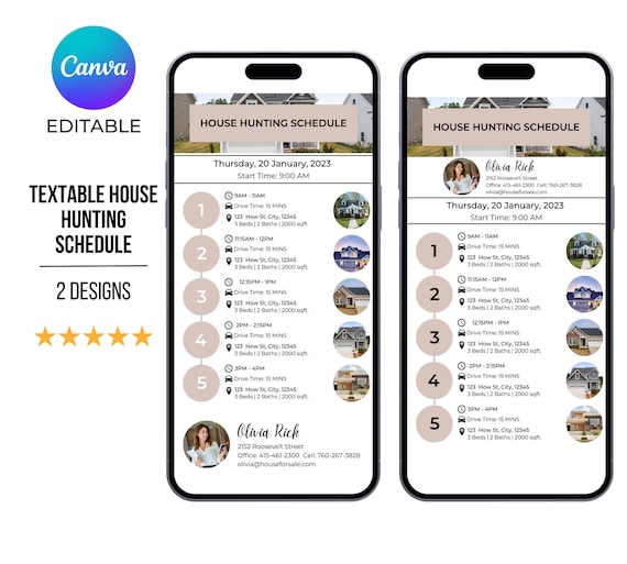 House Hunting Showing Schedule | Real Estate Showing Schedule Template | Textable Digital Download