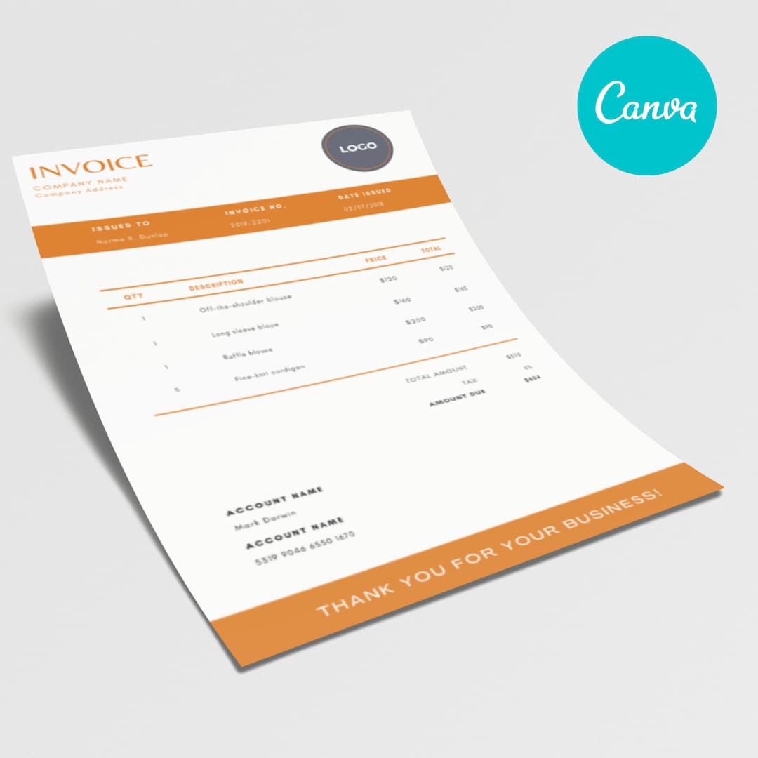 Invoice Template Canva | Small Business | Modern Template, Editable ...