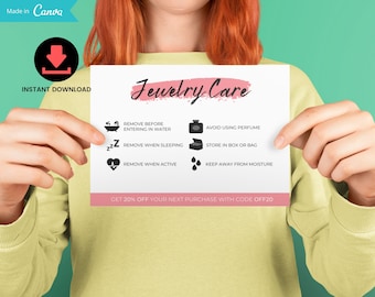 Jewelry Care Card Template, Printable Instructions (Canva, Digital Download)