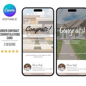 Gefeliciteerd kaart onder contract, onder contract kaart voor onroerend goed, tekstberichtmarketing onroerend goed, huizenkoper