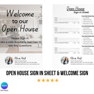 Open House Sign In Sheet & Welcome Sign Templates | Real Estate Marketing | Realtor Open House Flyers and Forms | Instant Download