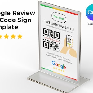 レビューリクエスト QR コードサイン | Google および Facebook レビュー用 Canva テンプレート | ビジネスレビュー購入リクエスト
