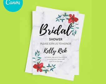 Bridal Shower Invite, Floral Bridal Shower, Bridal shower, clean printable invitation, Bridal shower invitation, Canva template