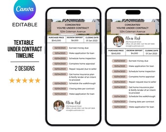 Real Estate Under Contract Timeline | Textable Under Contract Template for Realtors | Instant Download