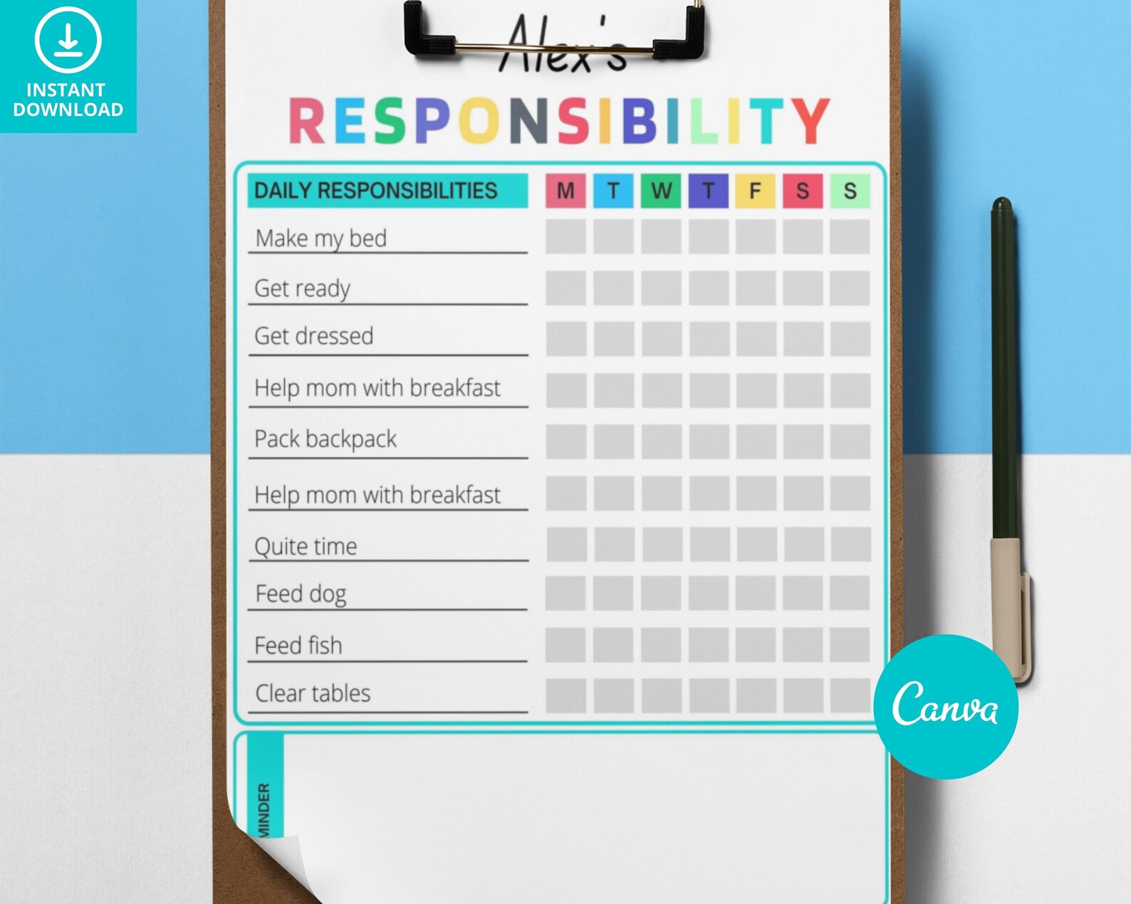 Responsibility Chore Chart for Kids Fully Canva Editable - Etsy