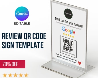 Review Request QR Code Sign, Editable Canva Template (Digital Download)