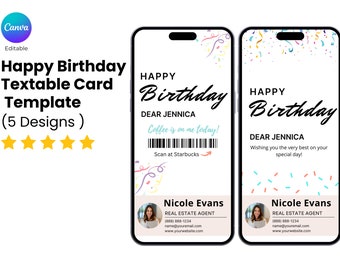 Real Estate Happy Birthday Textable Card | Realtor Marketing Canva Template (Digital Download)