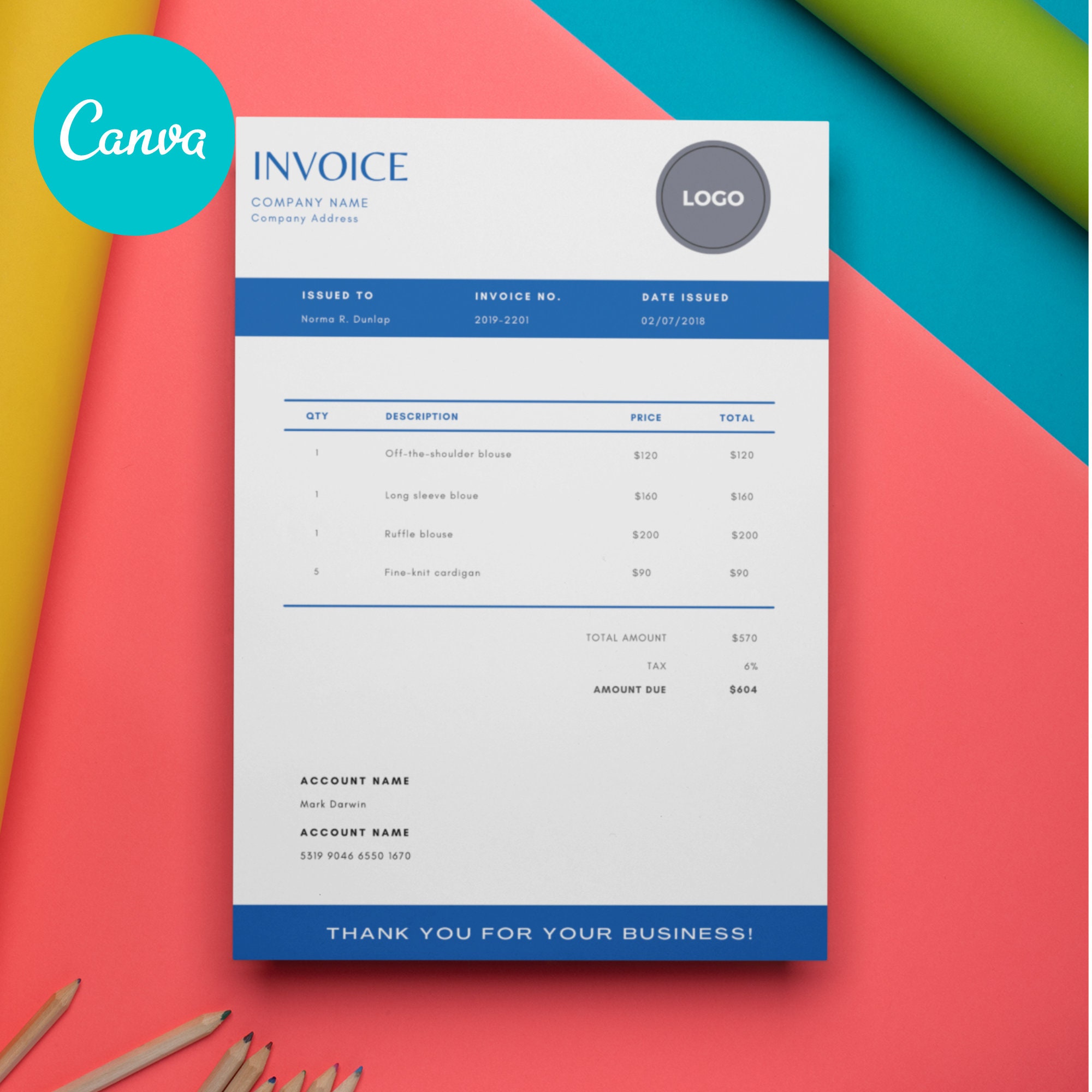Invoice Template Canva | Small Business | Modern Template, Editable ...