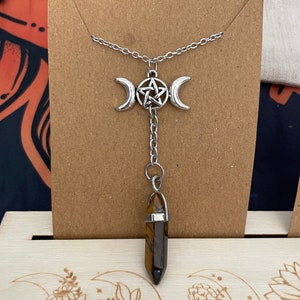 Tigers Eye Triple Moon Goddess Necklace