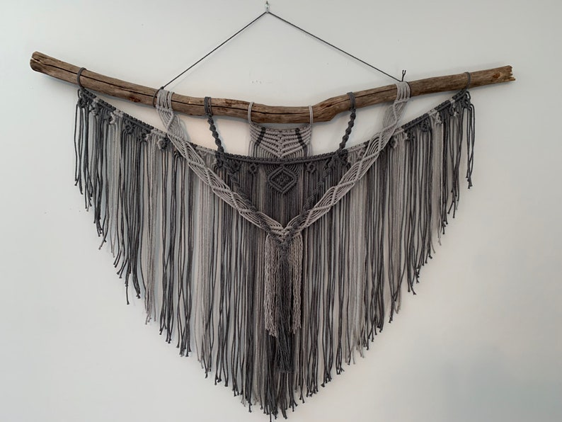 Large Charcoal and Grey Macrame Wall Hanging Macrame on Etsy