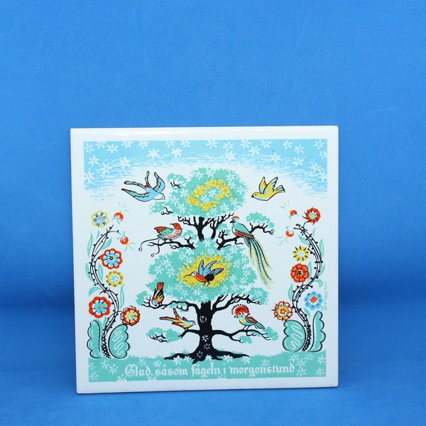 Vintage 1965 Berggren Originals Swedish Tile Happy as a Bird in the Morning Hour