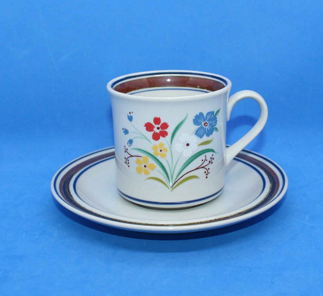 Vintage Salem Stoneware Cup and Saucer Plate Set Flowers Etsy