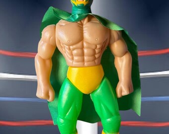 Figura vintage de luchador Fishman, juguete de luchador mexicano (26 cm de alto)