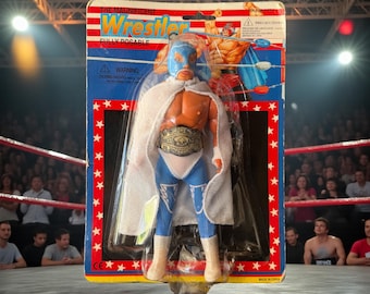 Figura de luchador vintage de los 90, magnífica figura de luchador Blue Panther