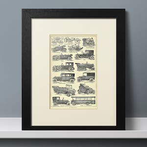 1928 Vintage Automobiles Print – Original French Engraving – Vintage Vehicles & Transport Illustration – Available Custom Mounted (10x8)
