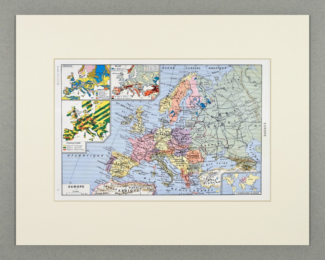 1948 Vintage Europe Map Print Original French Lithograph Vintage Map of