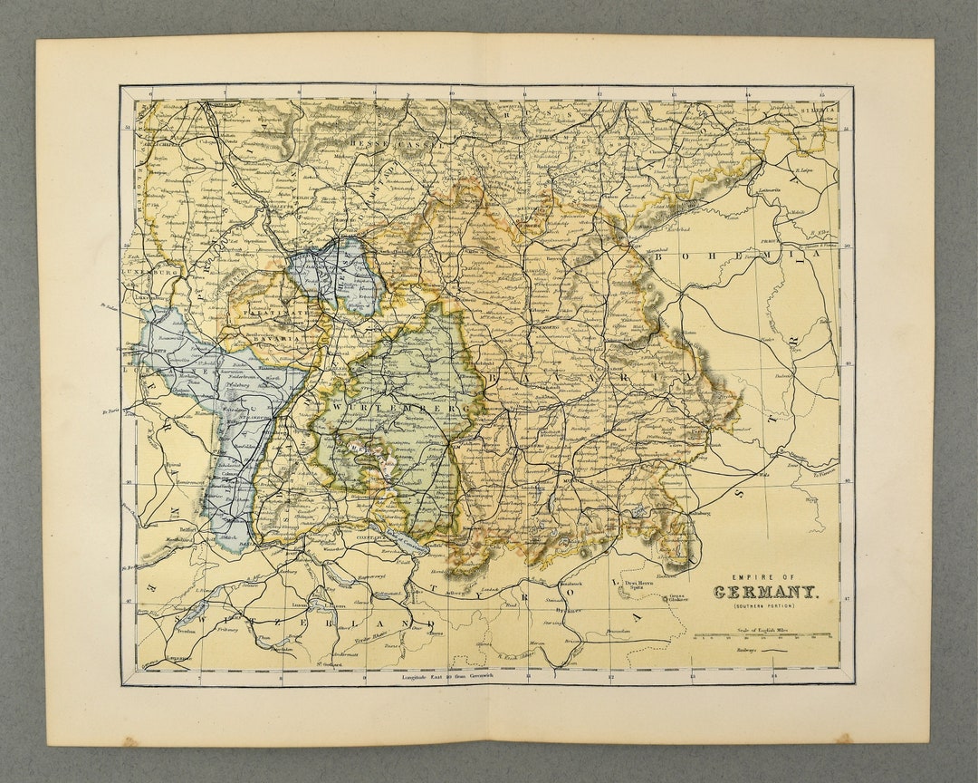 1891 Large South Germany Map Print Original Engraving Antique Map of ...