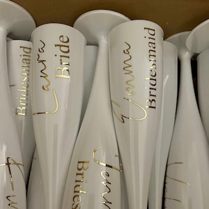 Personalised Bridal Champagne Flute, 200ml Biodegradable Flutes, Bridesmaid Proposal Flute, Hen Do Glasses, Party Decor, Wedding Favours