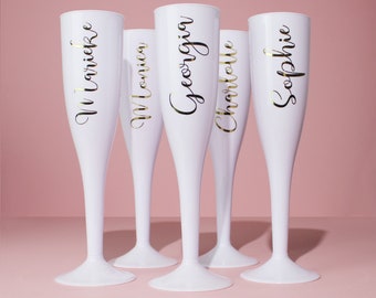 Personalised Champagne Flute, Plastic Prosecco Glass, 200ml Party Flutes, Hen do, Bridesmaid gift