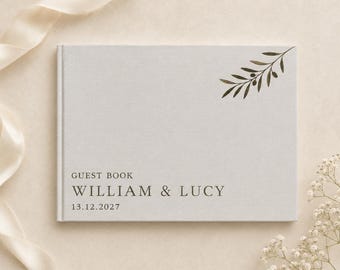 Personalised Linen Wedding Guest Book, Custom Wedding Reception Keepsake, Bridal Shower Guest Book