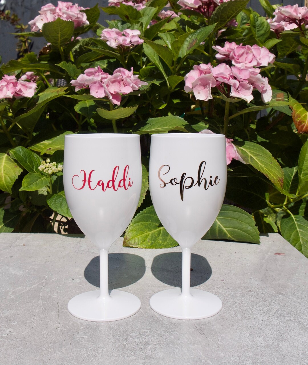 Custom White Plastic Wine Glass Personalised Wine Glass Etsy UK