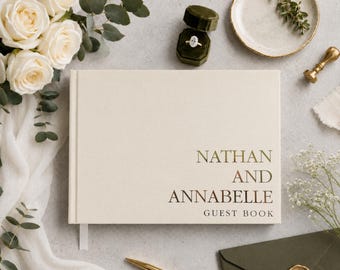 Personalised Linen Wedding Guest Book, Custom Wedding Reception Keepsake, Bridal Shower Guest Book