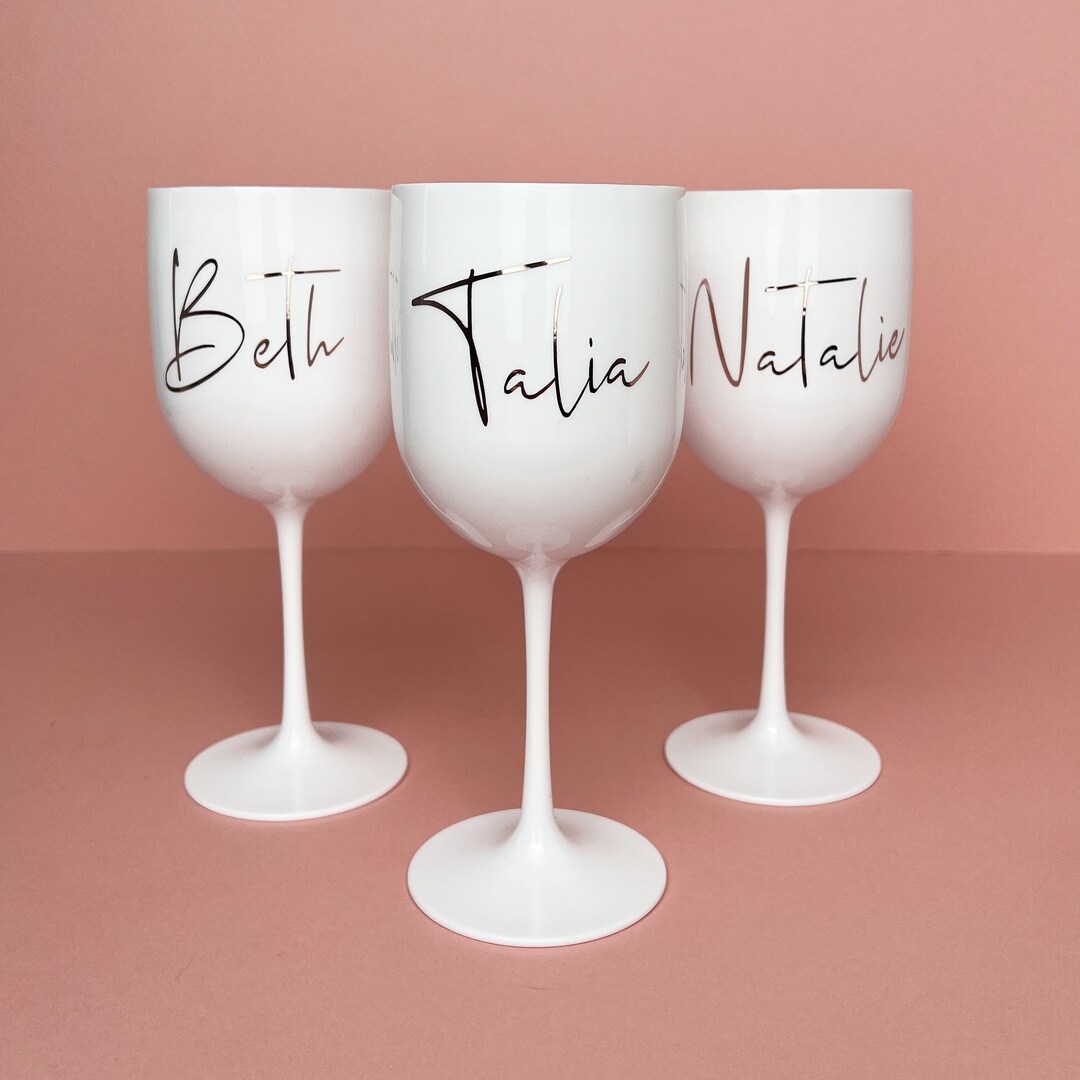 Custom White Plastic Wine Glass, Personalised Wine Glass, 400ml