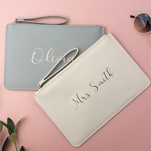 Personalised Saffiano PU Leather Pouch - Ladies Cloth Bag - Custom Gift for her - Cosmetics Purse - Travel Wallet