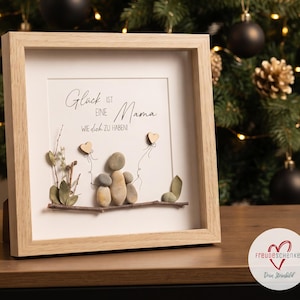 Steinbild, Personalisierbares Bild, Rahmen in Holzoptik & Glasscheibe, Mama, Geschenk für Mama, Geburtstagsgeschenk, Muttertag