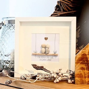 Stone picture, personalizable stone picture, frame in wood look & glass pane, wedding gift, wedding gift, registry office