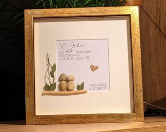 Steinbild, Personalisierbares Steinbild, 26x26cm, Holzoptik & Glasscheibe, Geschenk zur goldenen Hochzeit, Hochzeitsgeschenk, Silberhochzeit