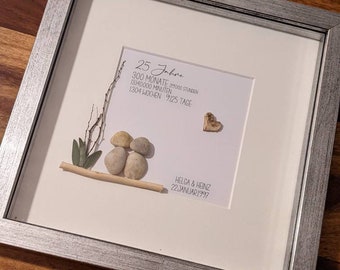 Steinbild, Personalisierbares Steinbild, 26x26cm, Holzoptik & Glasscheibe, Geschenk zur goldenen Hochzeit, Hochzeitsgeschenk, Silberhochzeit