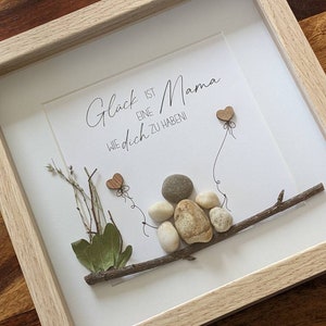 Steinbild, Personalisierbares Bild, Rahmen in Holzoptik & Glasscheibe, Mama, Mutter, Geschenk für Mama, Geburtstagsgeschenk Bild 1