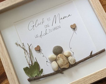 Steinbild, Personalisierbares Bild, Rahmen in Holzoptik & Glasscheibe, Mama, Mutter, Geschenk für Mama, Geburtstagsgeschenk
