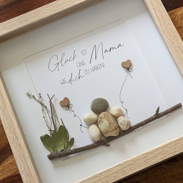 Steinbild, Personalisierbares Bild, Rahmen in Holzoptik & Glasscheibe, Mama, Mutter, Geschenk für Mama, Geburtstagsgeschenk