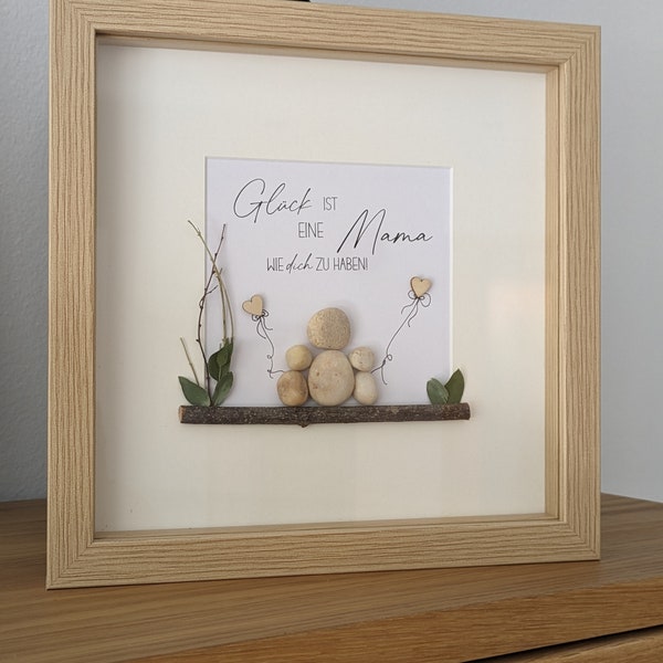 Steinbild, Personalisierbares Bild, Rahmen in Holzoptik & Glasscheibe, Mama, Mutter, Geschenk für Mama, Geburtstagsgeschenk