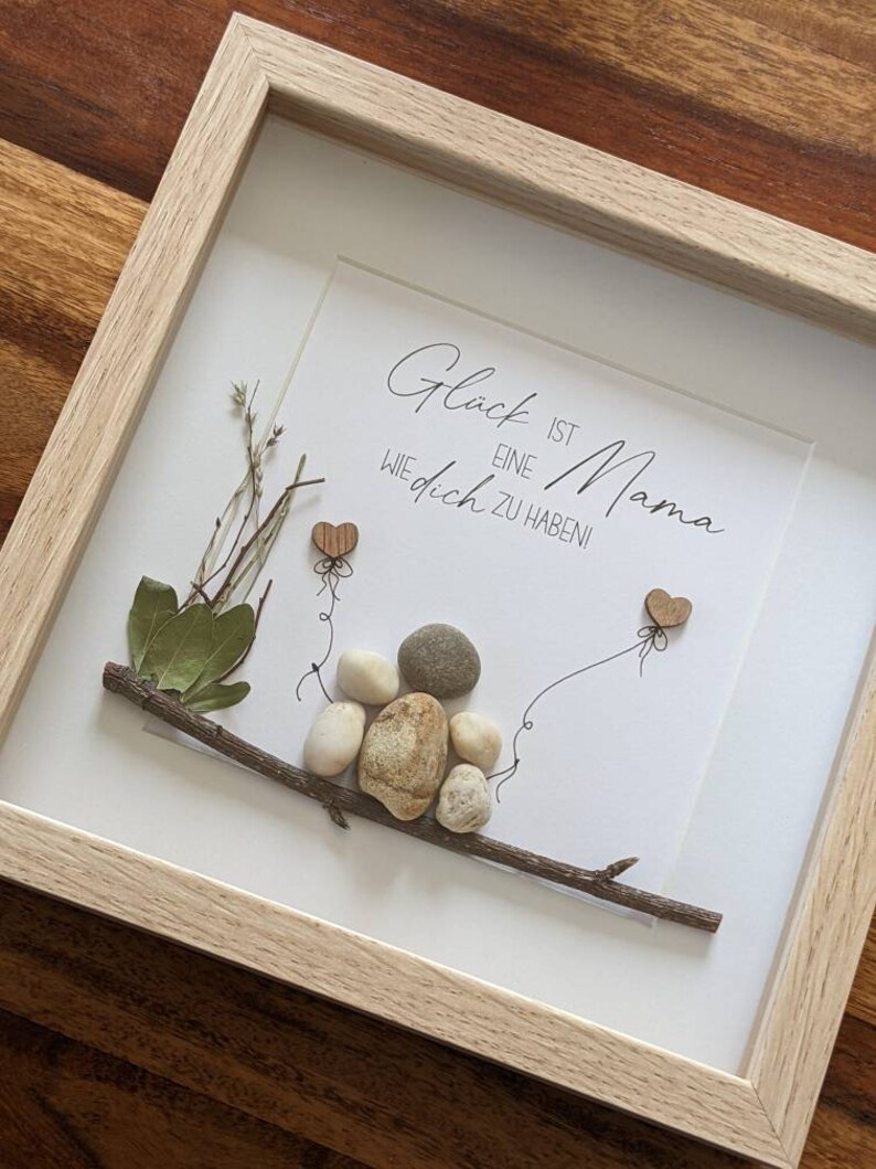 Steinbild, Personalisierbares Bild, Rahmen in Holzoptik & Glasscheibe, Mama, Mutter, Geschenk für Mama, Geburtstagsgeschenk Bild 2